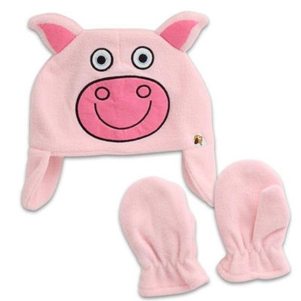 Tiny Tillia Animal Hat & Mitten Set Pink - Picture 1 of 3